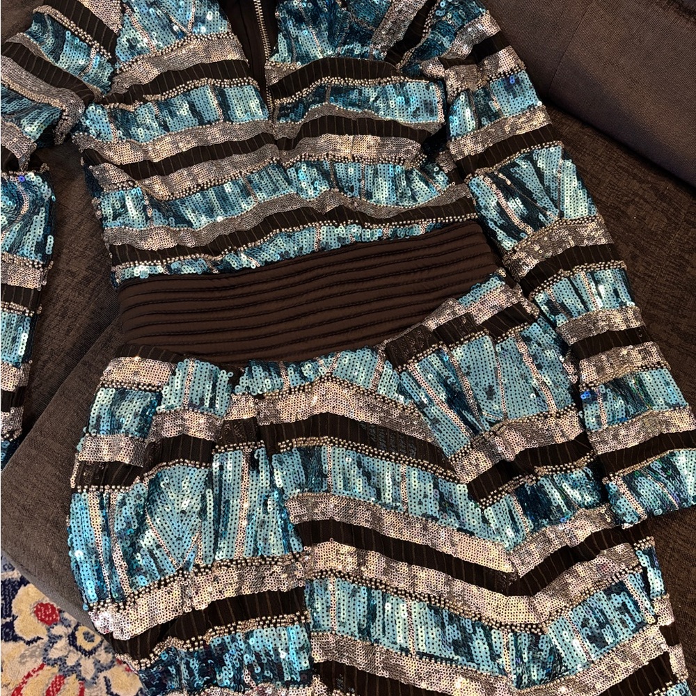 Zhivago Blue and Silver Sequin Mini Dress